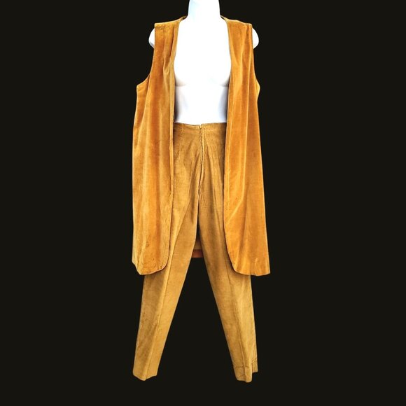 Handmade Pants - 50s Pant Set Yellow Corduroy Velvet XS 21 Inch Waist